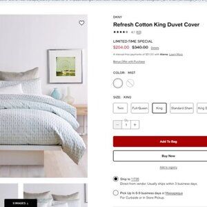 DKNY Donna Karan Refresh DUVET COVER KING ONLY NO SHAMS
